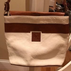 White and brown all leather bag made in Italy